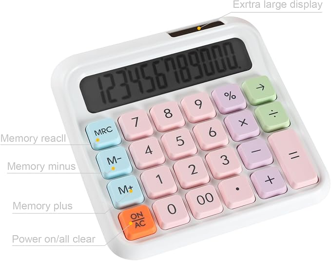 Large Computer Electronic Calculator Counter Solar & Battery Power 12 Digit Display Multi-Functional Big Button for Business Office School Calculating (HY-2688)
