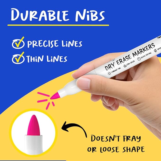 Chalkola 60 Fine Tip Dry Erase Markers Bulk (60 Pack, 12 Colors) | Non toxic, Low Odor Whiteboard Markers for Kids, Teachers, Office, School, Classroom Supplies - Thin Point White Board Dry Erase Pens