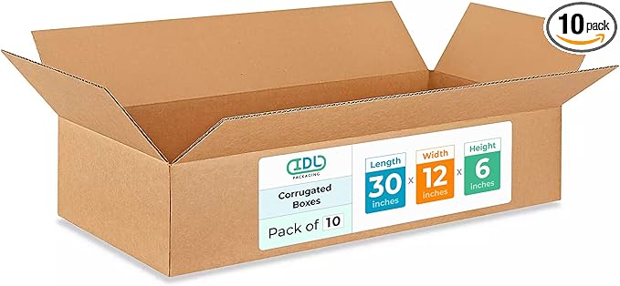 Large Shipping & Moving Boxes 30x12x6 inches (10-Pack) - Extra Strength 200 lb vs Regular - USA-Made Corrugated Packing Boxes for Moving - Big Box - Box for Packaging Large Volumes by IDL Packaging