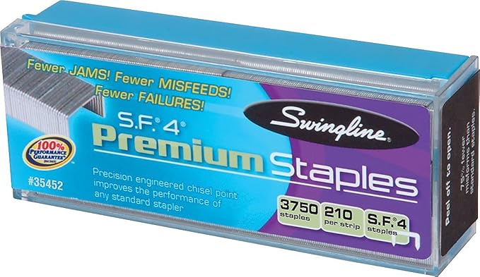 Swingline Staples, S.F. 4, Premium, 1/4" Length, 210/Strip, 3750/Box, 1 Pack (35452)