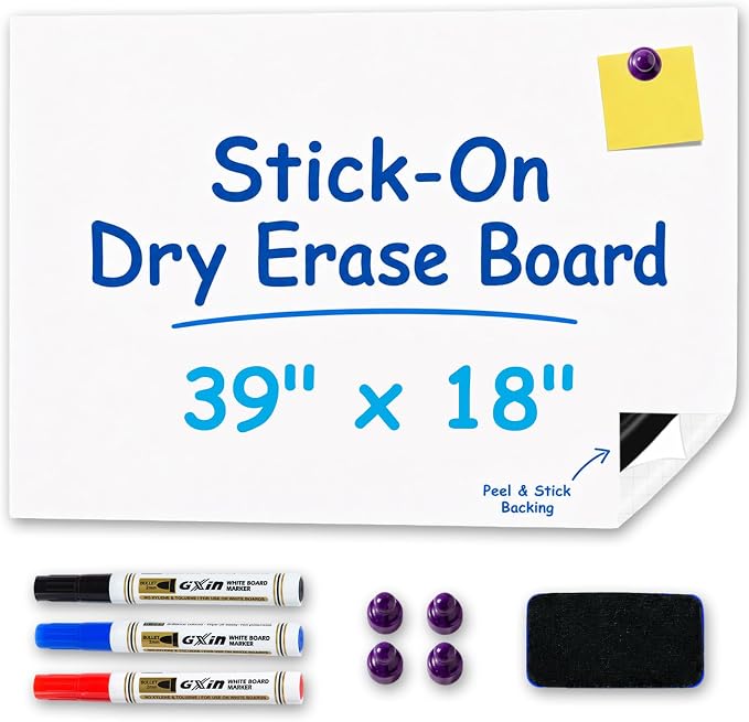 Magnetic Whiteboard Contact Paper 39" x 18" Adhesive Magnetic Dry Erase White Board Sticker for Wall, Peel and Stick Wallpaper, Easy to Write and Clean for Home Office Workspace