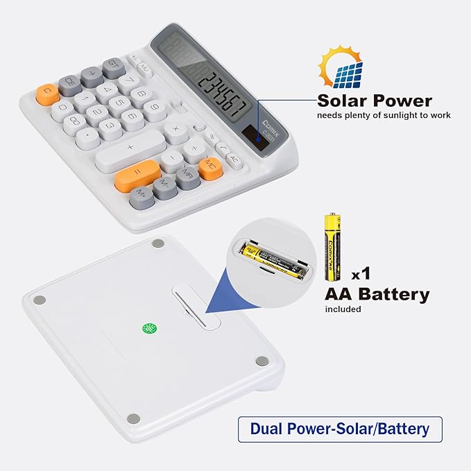 Comix Desk Calculator with 12 Digits Large LCD Display, Solar Battery Dual Power, Large Computer Keys Basic Calculator for Home Office School