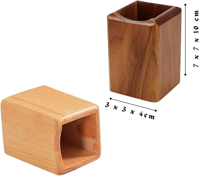 Wooden Pen Holder for Desk, 2 Pack Natural Wood Pencil Cup Holder – Office Desk Accessories Organizer, Makeup Brush Holder, Kids Crayon Marker Caddy, Eco-Friendly (2 Pack - 1 Beech + 1 Walnut))