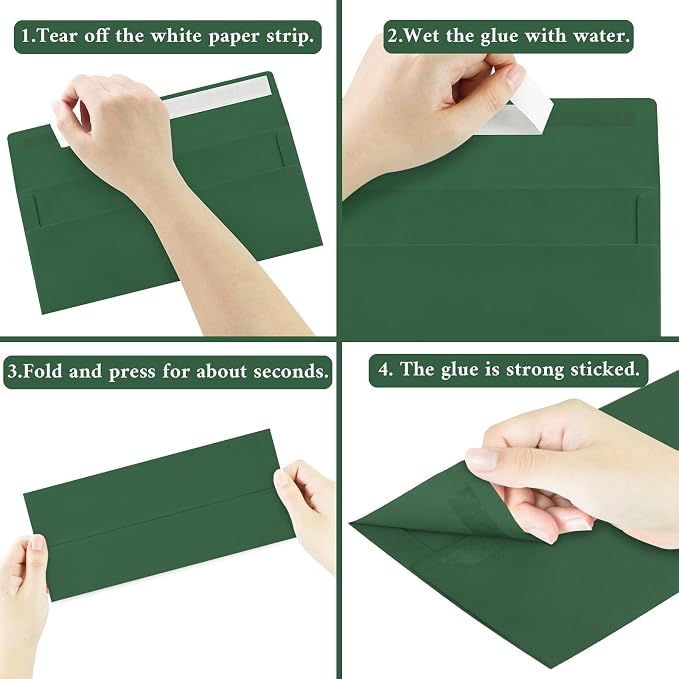 50 Pack Dark Green #10 Business Envelopes, Christmas Standard Envelopes Self Seal, Letter Size Mailing Envelopes for Checks Letters Invoices Birthday Party Graduation Wedding, 4 1/8 x 9 1/2 Inch