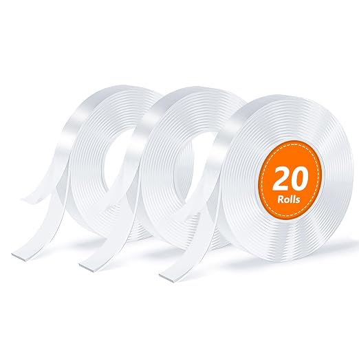 20 Rolls Double Sided Tape, Nano Tape, Transparent Adhesive Tape, Traceless Adhesive Tape, Removable, Washable, Reusable, Suitable for Carpets, Photo Walls, 9.85 Feet Per Roll