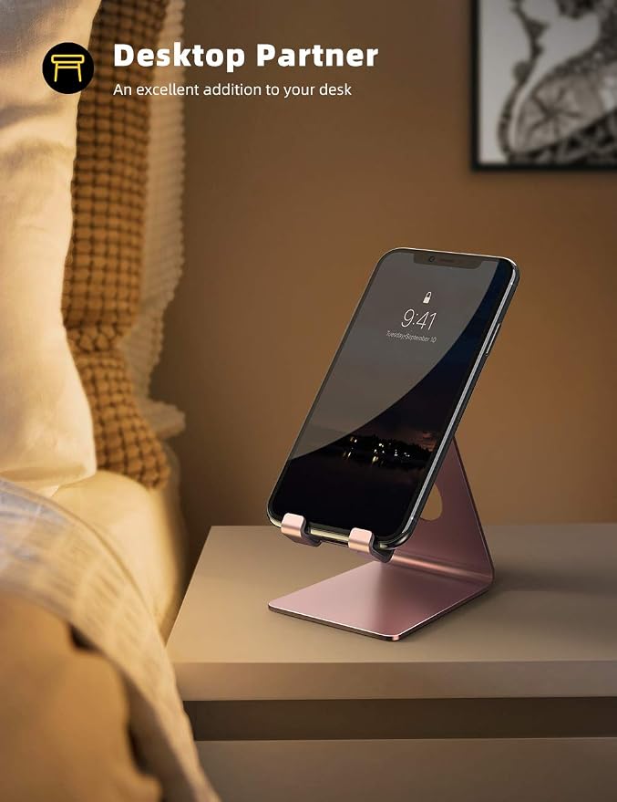 Lamicall Pink Phone Stand, Desk Accessories - Rose Gold Pink Cell Phone Holder, Office Decor, Office Desk Accessories, Suitable for iPhone 16 15 14 13 Pro Max, 4-8'' Phone