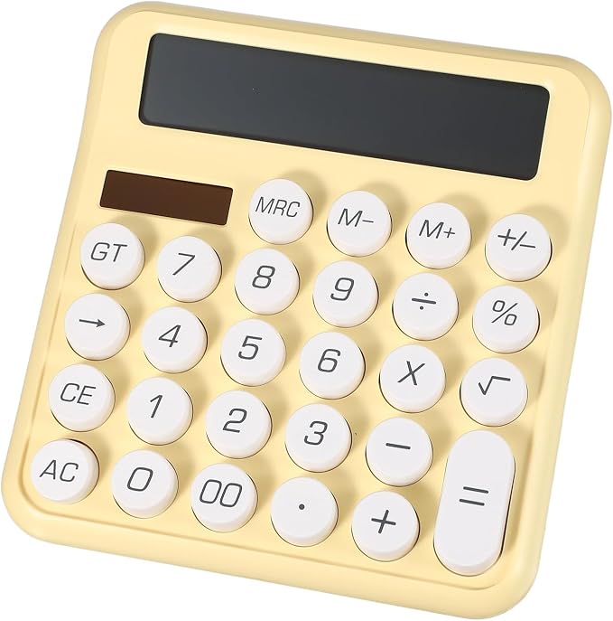PATIKIL Cute Calculator, Desk Calculator Basic Big Button 12 Digit Large Display Mechanical AAA Battery Solar Power for Office Supplies Girl Female Woman Gift, Yellow