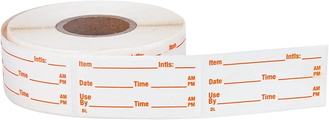 L LIKED 500 Stickers Use by 1 x 2 Inch Dissolvable Food Storage Labels for Containers Prep roll of 500 (Red) (Pack of 2)