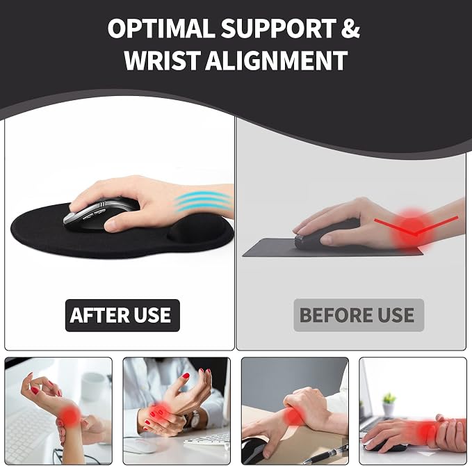 Mouse Pad with Wrist Rest, Comfortable Computer Mousepad with Gel Wrist Support Smooth Surface and Non-Slip PU Base for Pain Relief, Laptop, Office & Home (Black Marble)