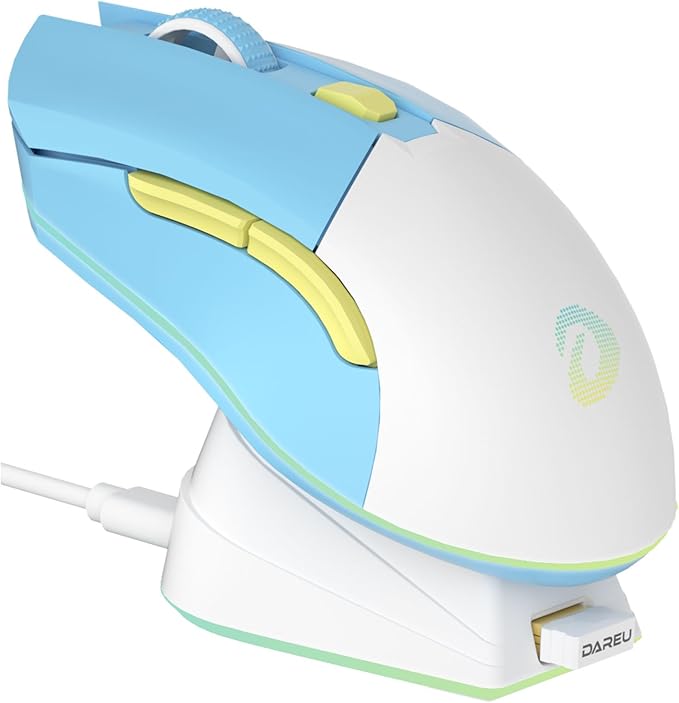 DAREU EM901X Wireless Gaming Mouse with Charging Dock Rechargeable RGB,12K DPI,6 Programmable Buttons High-Precision Sensor [300IPS] [1000Hz] for PC Notebook Mac