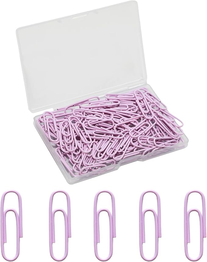 100 Pcs Purple Paper Clips, 1.1 Inch (28mm) Colorful Paperclips | Vinyl Coated, Colored Paper Clips, Rust Proof, for Office, School, DIY, Bookmarks and Document Organization