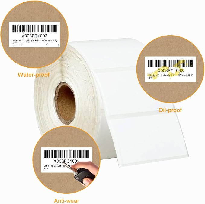 【15600 Labels/12 Rolls】 3-Proof 1" Core Labelebal 2" x 1" Direct Thermal Label (51mm x 25mm) Multipurpose Shipping Address Barcodes Labels Compatible for Zebra & Rollo Desktop Label Printer