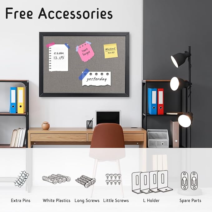 Gideal Cork Board Bulletin Board, 24 x 36 Inch Cork Boards for Walls, Large Cork Board for Office, School & Home with Imported Solid Wood Frame and Grey Canvas, Wall Mounted Notice Boards, 2 Pack