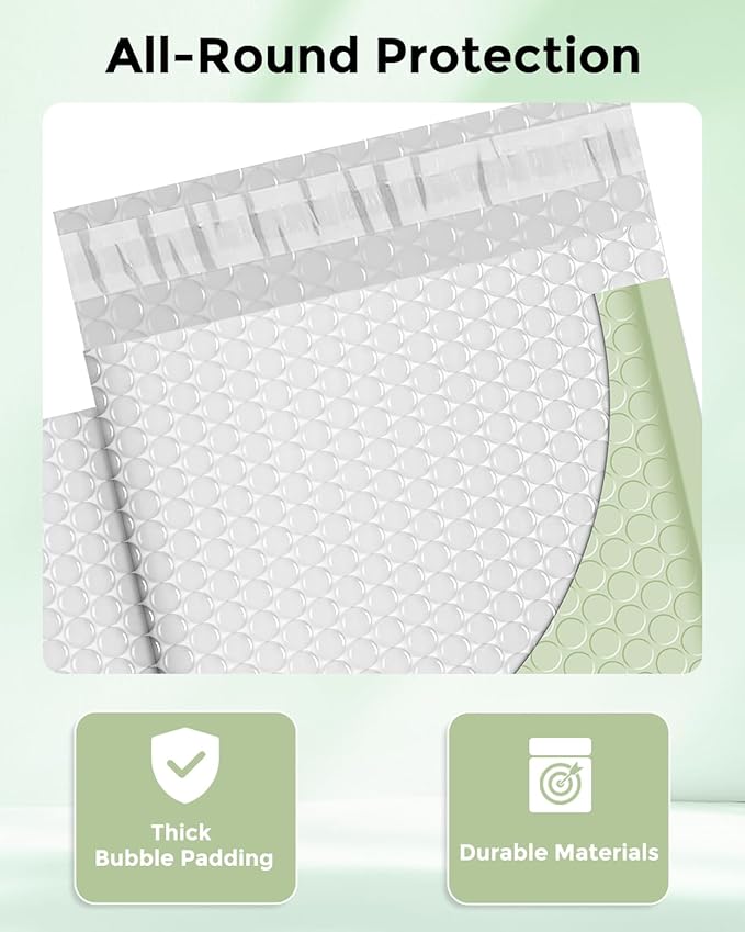 Metronic Bubble Mailers 6x10" 100 Pack Mint Green Self-Seal Padded Envelopes Usable Size 6x9" Waterproof Bubble Envelopes Bulk for Small Business Padded Mailers for Mailing Jewelry #0