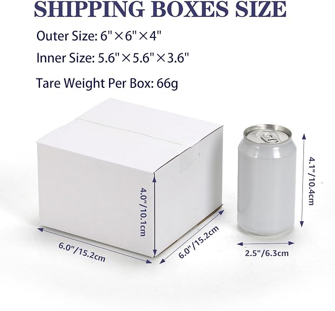 Shipping Boxes 6x6x4 Set of 25, White Corrugated Cardboard Box for Mailing Business Packaging