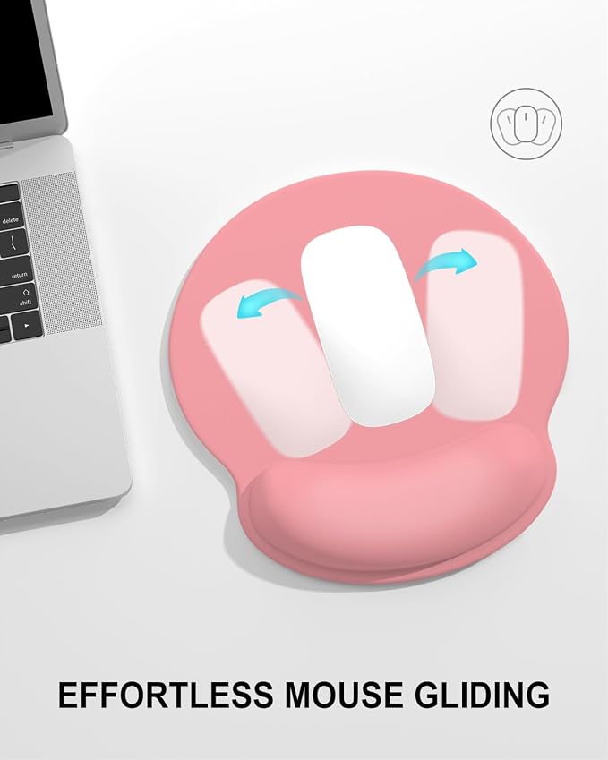 Auhoahsil Mouse Pad, Ergonomic Mouse Pad with Wrist Rest, Pain Relief Computer Gel Mouse Pad Wrist Support for Laptop, Mousepad with Non-Slip PU Base, Mouse Pads for Desk, Pink