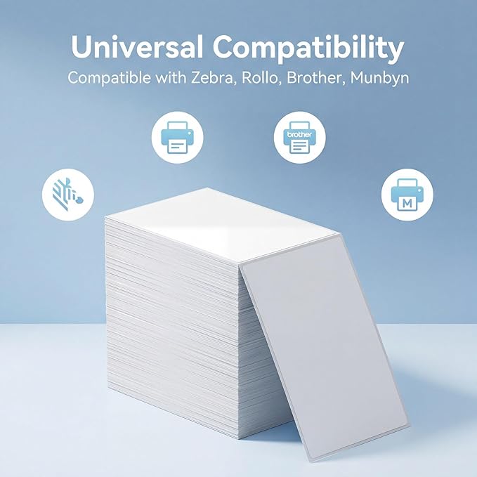 Thermal Direct Shipping Label - 4x6 Inches - 600 Sheets Fanfold Perforated 1 Stack - Waterproof - Compatible with Zebra Rollo Brother Printers - Commercial Grade