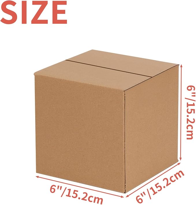 30-Pack Shipping Boxes 6x6x6 Inches, Brown | Corrugated Cardboard Box for Business Packing, Shipping, and DIY, Easy to Fold and Assemble