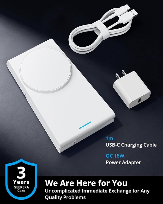 JoyGeek Foldable 3-in-1 Wireless Charging Station for iPhone Air/17/16/15/14/13/12, Charging Stand for Apple Watch 11-2 and AirPods, Travel Wireless Charger