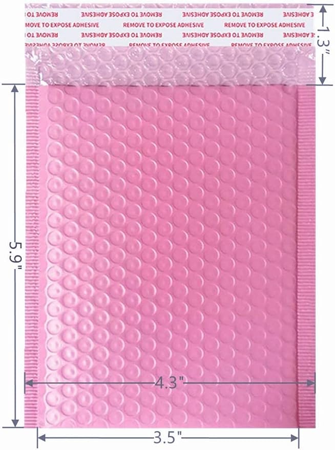 Bubble Mailers 3.5X5.9 Inch 50 Pack Small Padded Envelopes Poly Thicken Padded Self Seal Envelopes Bags (Pink)