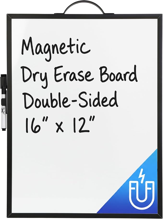 Mr. Pen- Small Magnetic White Board, 16"x12" | Double-Sided Magnetic Dry Erase Board with Handle & Dry Erase Marker, Portable Aluminum Frame Whiteboard for Office, Home