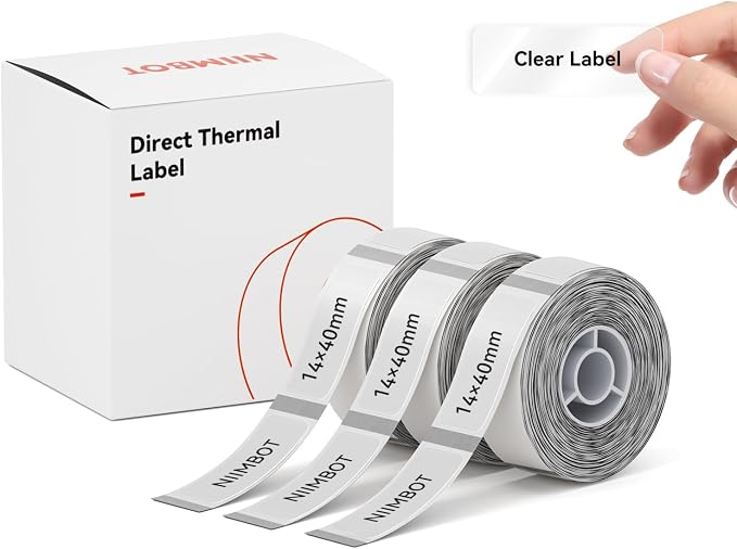 NIIMBOT Label Maker Tape for D110/D11/D101 Label Maker, 14mm x 40mm, Clear | 3Rolls 0.55'' x 1.57'', Thermal Label Paper for Home Office School Labeling Tape Replacement