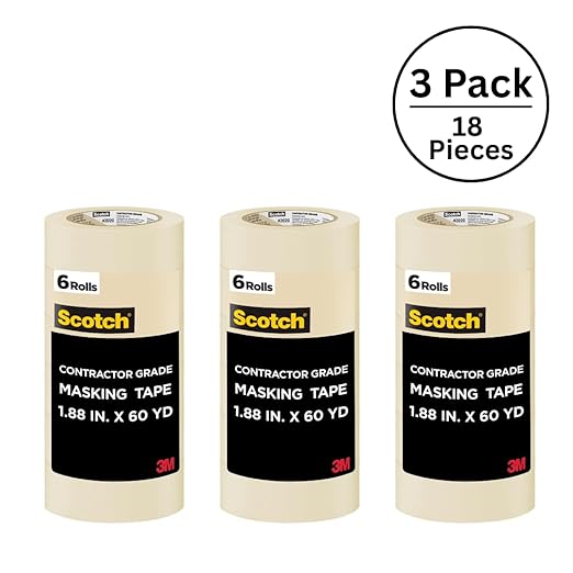 Scotch Painter's Tape Contractor Grade Masking Tape, (6 Rolls per Pack/3 Pack), 1.88 in x 60.1 yd, Holds to Surfaces for Up to 3 Days, Interior & Exterior Use (2020-48TP6) 18 Count