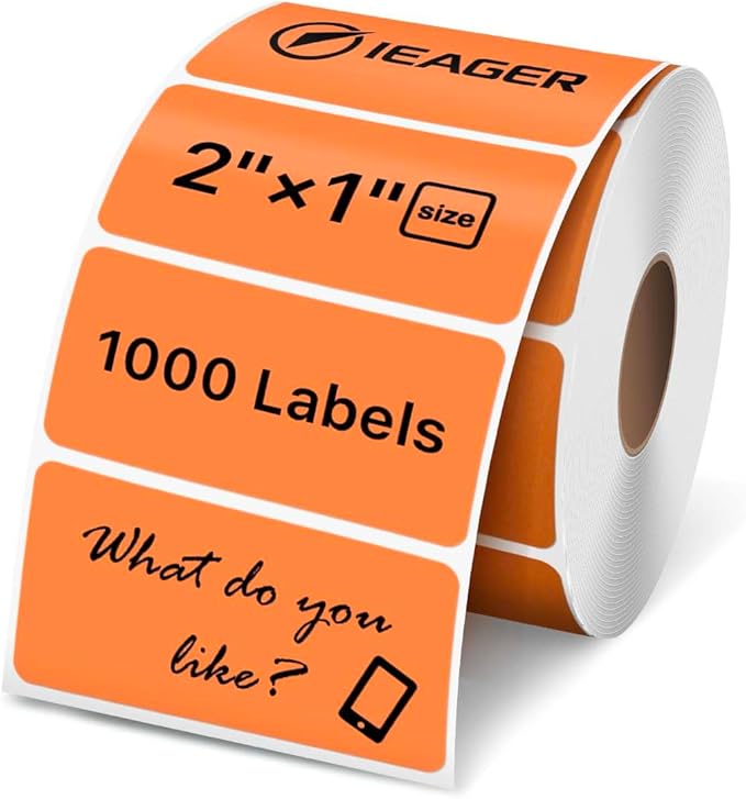iEager 2x1 Inch Thermal Labels, Orange Rectangle Thermal Printer Stickers, Durable Shipping Label Printer Sticker for Barcode, Name, Address, 1000 Labels/Roll