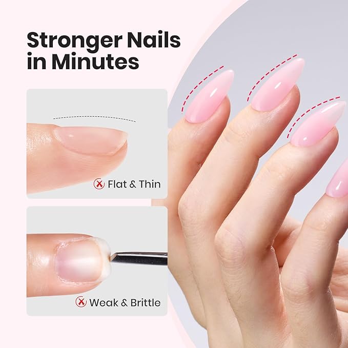 Beetles Builder Gel Nail Kit-2 Pcs 0.5oz Clear & Jelly Pink Builder Gels & Nail Brush,8 in 1 Nail Thickening Strengthening Building Apex for Beginner DIY UV Nails Salon at Home,New Bottle,Blush Air