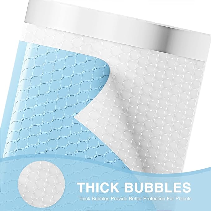 Metronic Bubble Mailers 6x10 Inch 50 Pack, Self-Seal Waterproof Padded Envelopes, Bubble Packaging Envelopes for Shipping, Mailing, Small Business, Light Blue Bulk #0, Bubble Mailers Usable Size 6x9