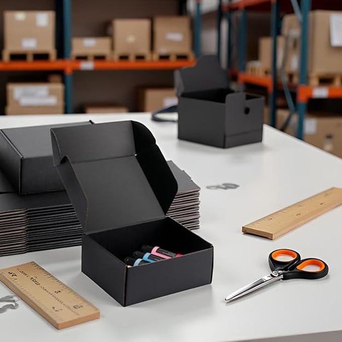 8x6x3 inch Black Shipping Boxes for Small Business- Set of 25 | Sturdy ECT 32 Corrugated Cardboard Mailer Boxes, Easy Assemble for Packaging, Mailing, Gift Giving & Ecommerce Packing