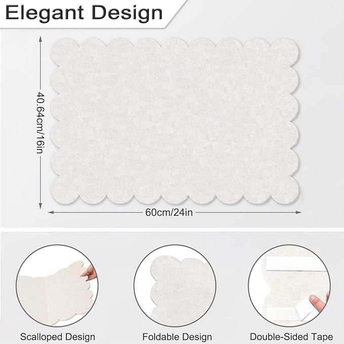 Foldable Decorative Scalloped Felt Bulletin Board 24 * 16 Inches for Wall, Alternative Photo Board Self-Adhesive Vision Board Decorative Pin Board for Wall (Light Camel)