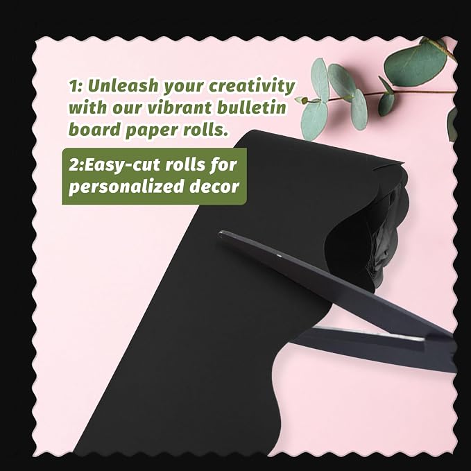 8 Rolls 262.4 Ft Bulletin Board Borders - Black Scalloped Borders Bulletin for Classroom, School & Office Decor - Black Bulletin Board Trim Paper