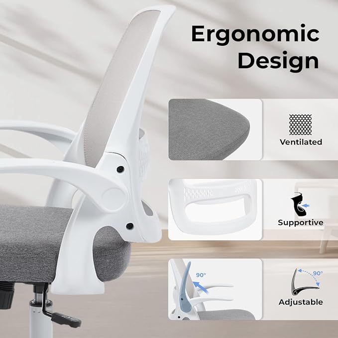amseatec Mesh Office Chair, Ergonomic Home Office Chair with Flip-Up Arms | Breathable Mesh Back & 3" cushion. BIFMA Certified. 90-110° Rocking. Supports 300 lbs.