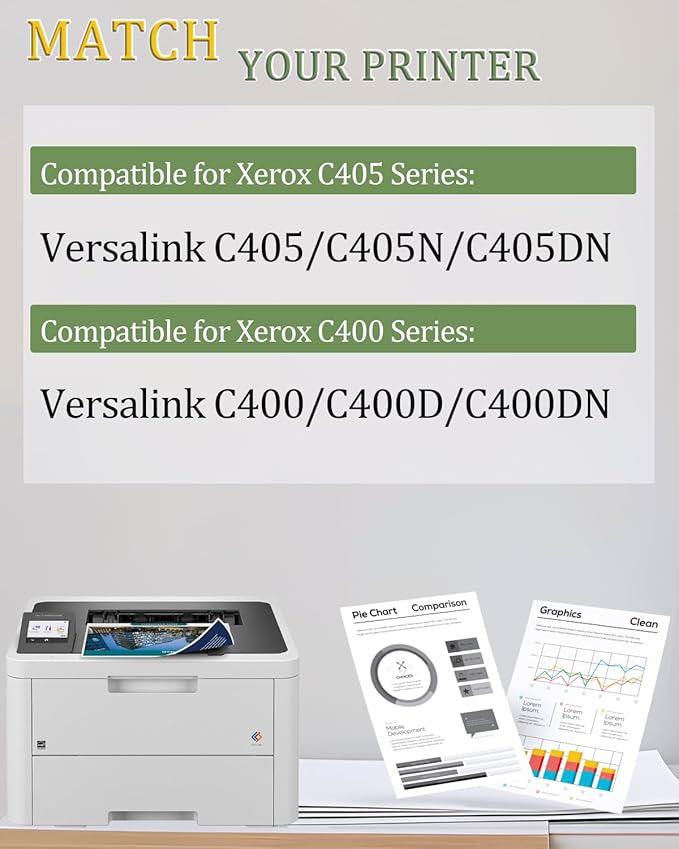 greencycle VersaLink C400/C405 (10,500 Pages, 8,000 Pages, Extra High-Yield) 106R03524 106R03525 106R03526 106R03527 Replacement for Xerox Versalink C400 C405 C400D C405N C400DN C405DN(4 Pack,B/C/M/Y)
