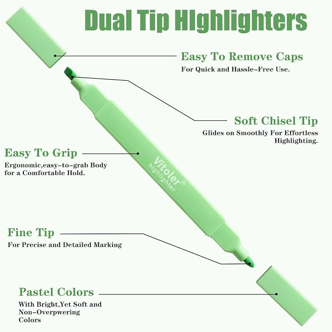 Vitoler 8pcs Aesthetic Highlighters, Chisel & Fine Tips Bible Highlighters | For teachers, For nurses, For women, For bibles, For markers, Aesthetic, For journaling, For office, For School Supplies