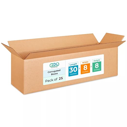 Long Shipping & Moving Boxes 30"L x 8"W x 8"H (25-Pack) - Extra Strength 200 lb vs Regular - Corrugated Durable Cardboard Boxes - Cardboard Moving Box - Heavy Duty Packing Box by IDL Packaging | Extra Strength 200 lb vs Regular - Corrugated Durable Car...