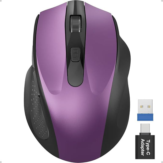 SABLUTE Purple Wireless Mouse for Laptop, 2.4GHz Computer Mouse with USB-A&C Receiver, Office Cordless Mice with 6 Buttons & 3 Level DPI for Small to Medium Hands, Compatible with PC, Desktop, Tablet