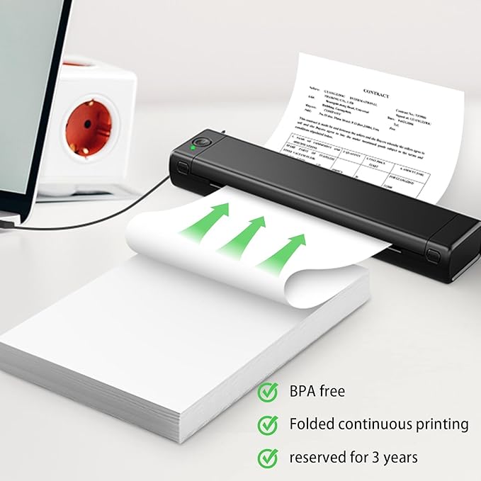 Thermal Printer Paper 8.5 x 11 Inch, 100 Sheets US Letter Size Thermal Paper, Compatible with M08F/A40 Thermal Portable Printer, Continual Feeding Folded Printing Paper (100 Sheets/Continuous Folding)
