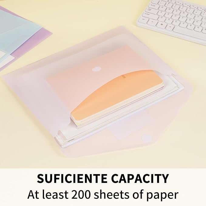 EOOUT 45pcs Plastic Envelopes, Plastic File Folders for Documents, A4 Size Hook & Loop Closure Poly Folders with Label Pocket for School and Office Supplies