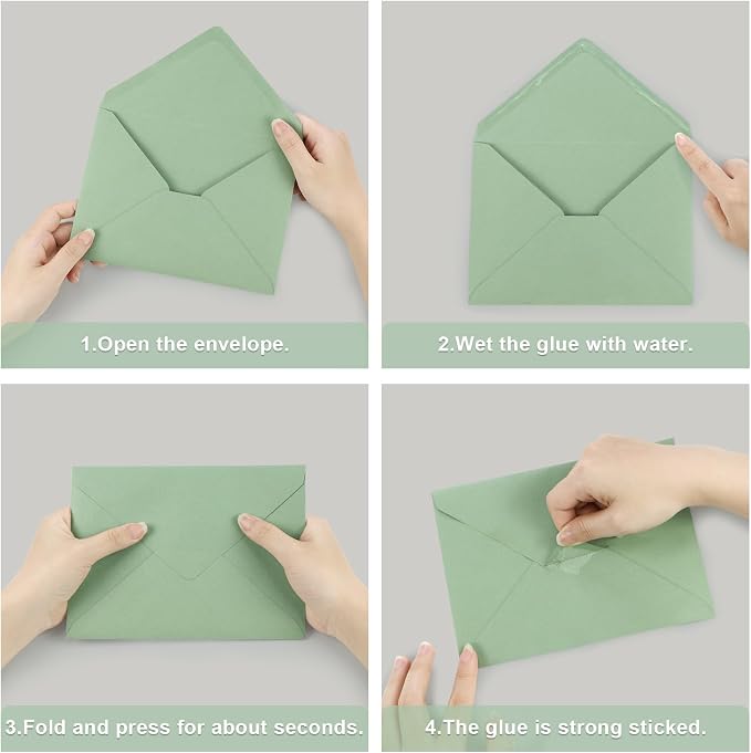 100 Pack A7 Envelopes, Sage Green Greeting Card Envelopes Self Seal, 5.24 x 7.24 in Envelopes for Birthday Graduation Baby Shower Wedding Invitation Cards