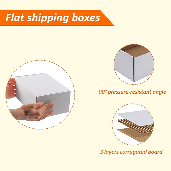 HORLIMER 9x6x4 inches Shipping Boxes Set of 25, White Corrugated Cardboard Box Literature Mailer