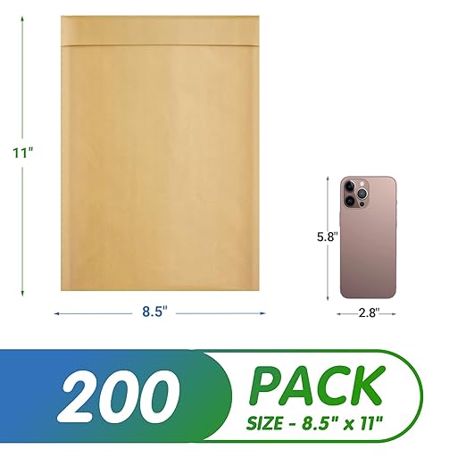 Kraft Bubble Mailers 8.5 x 11 Inch Natural Brown, Padded Envelopes Self Seal, Pack of 200, Bubble Lined Kraft Paper Mailing Envelopes for Shipping