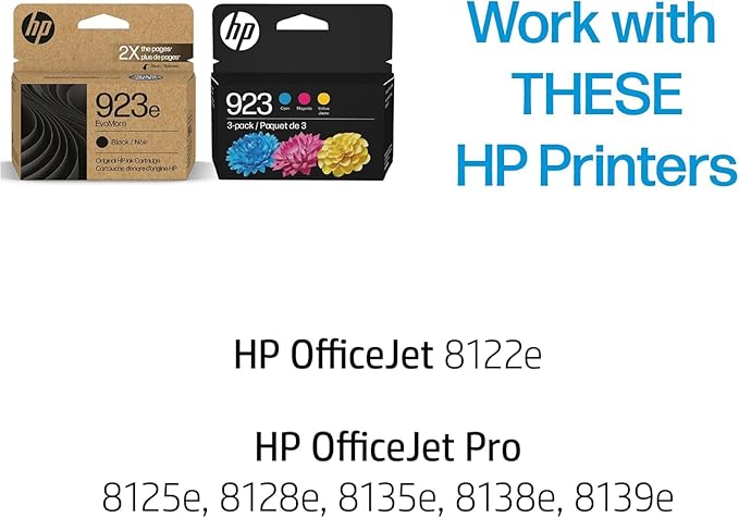 HP Original 923e EvoMore Black / 923 Tri-Color Ink Cartridges (2-Pack) | Works with Printer Series: OfficeJet 8120, OfficeJet Pro 8130 | Carbon Neutral | C84QYLN