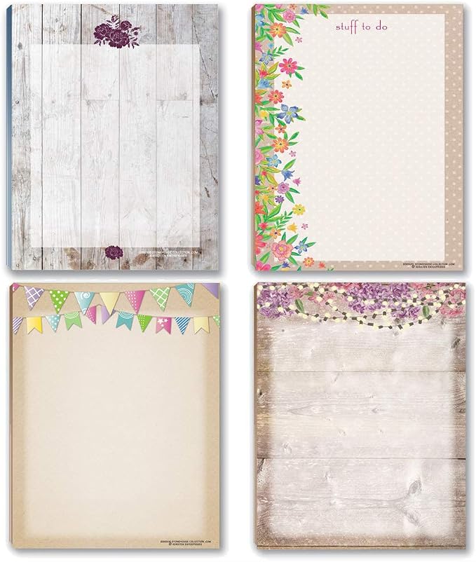 Stonehouse Collection Rustic Notepads - 4 Assorted Notepds - 50 Sheets Per Pad 4.25x5.5 inches (Rustic #2)