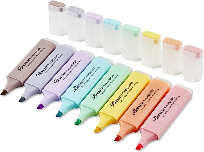 8 Pastel Highlighters, No Bleed & Quick Dry Chisel Tip Markers | 8 Soft Colors with Pocket Clip for Bible, School, Office & Journals