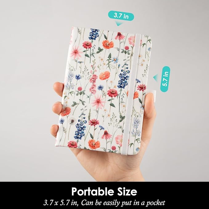 (3 Pack) Small Notebook Pocket Journal for Women, A6 (3.7" x 5.7") Aesthetic Floral Mini Notebook with Pen, Leather Lined Note Book with 400 Pages 100 GSM Thick Paper, Gift for Women Girls