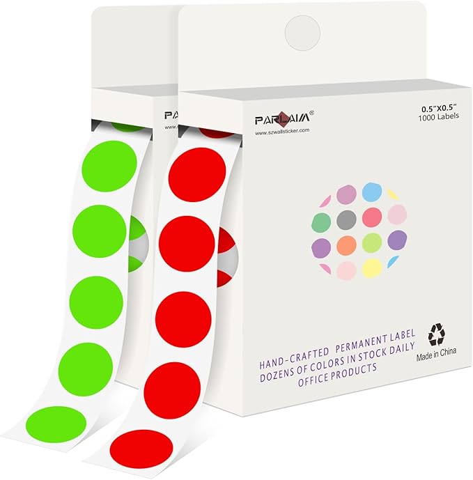 PARLAIM 1/2" Circle Dot Stickers 2 Rolls Pack 2000 Color Coded Labels for Home Commerce Business, Red + Light Green