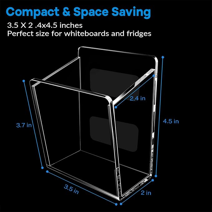 Acrylic Whiteboard Marker Holder, Magnetic or Adhesive Mount Marker Organizer for Fridge, Classroom and Office, Clear Dry Erase Marker Storage, Holds 8+ Markers