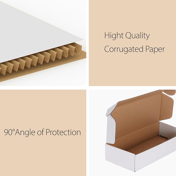 RLAVBL 12x4x2 Small Shipping Boxes Set of 25, White Corrugated Cardboard Box for Packing, Mailing, Business